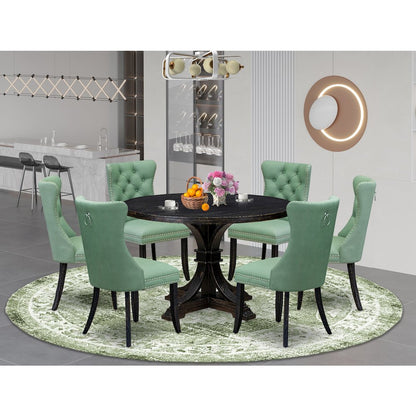 7 Piece Dinette Set Includes 48" Round Table In Willow Green Color