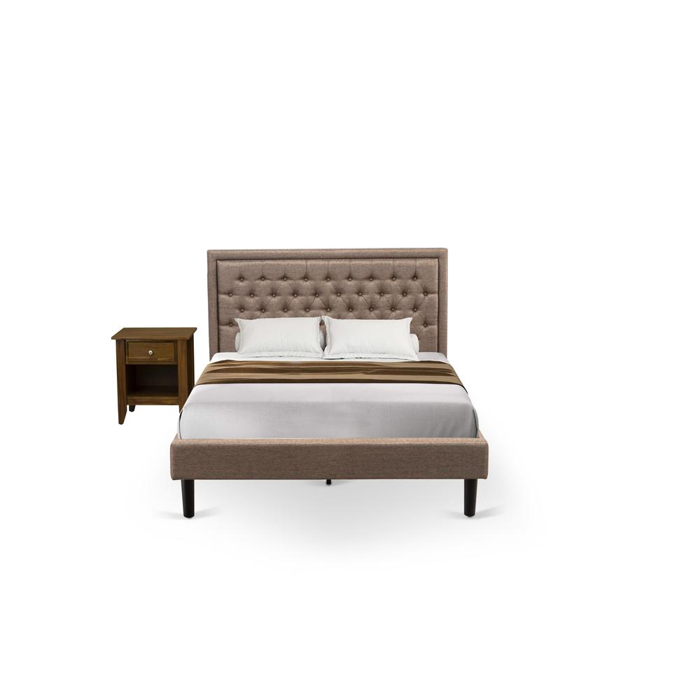 KD16Q-1GA08 2 Piece Queen Bed Set - Wood Bed Dark Khaki Headboard with 1 Modern Nightstand - Black Finish Legs