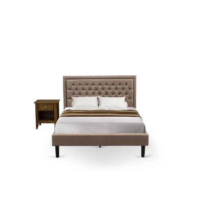 KD16Q-1GA08 2 Piece Queen Bed Set - Wood Bed Dark Khaki Headboard with 1 Modern Nightstand - Black Finish Legs