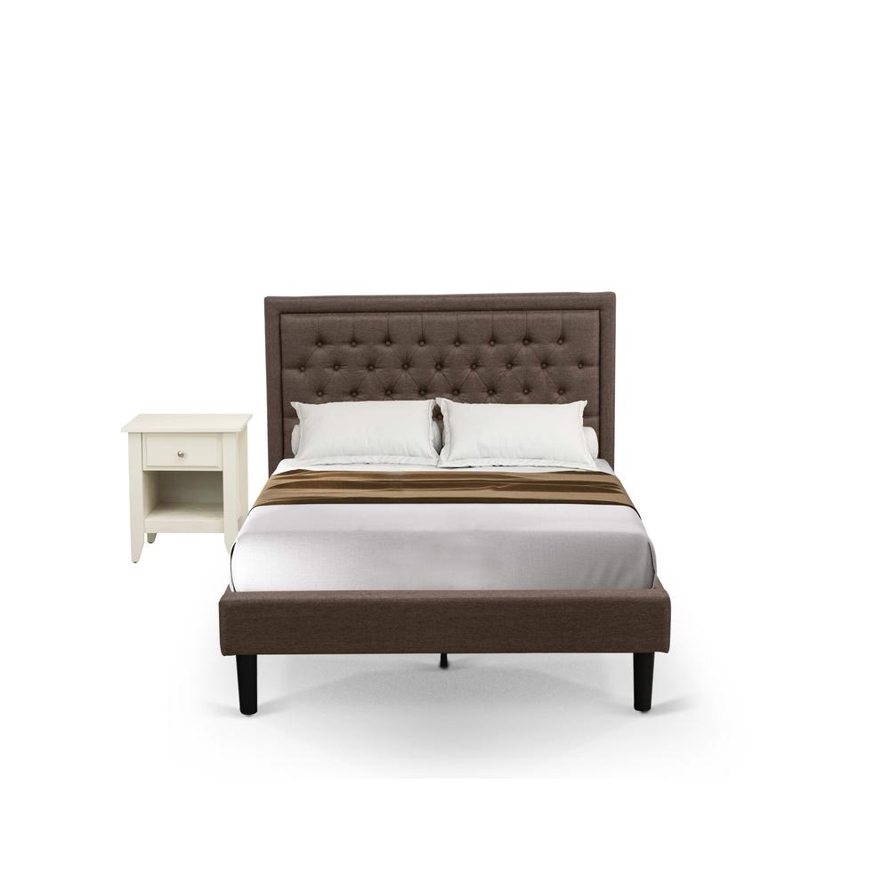 KD18F-1GA0C 2 Pc Wooden Bed Set - Wood Bed Brown Headboard with 1 Night Stand For Bedroom - Black Finish Legs