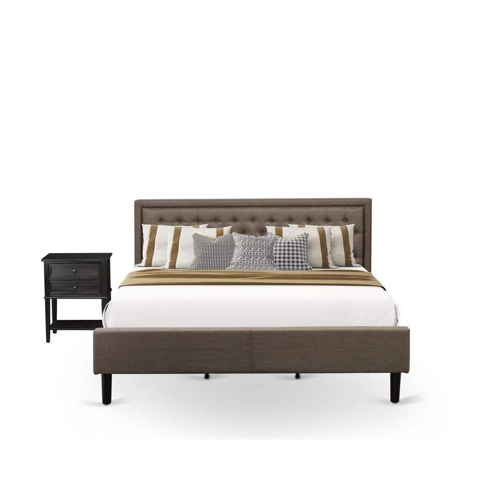 KD18K-1VL06 2 Piece Wood Bedroom Set - Bed Frame Brown Headboard with 1 Wood Night Stand - Black Finish Legs