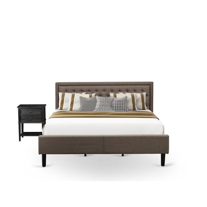 KD18K-1VL06 2 Piece Wood Bedroom Set - Bed Frame Brown Headboard with 1 Wood Night Stand - Black Finish Legs