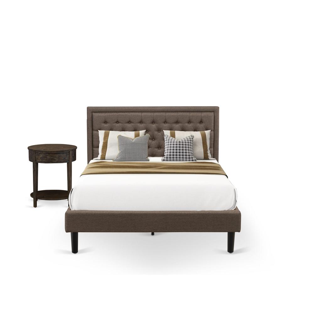 KD18Q-1HI07 2 Piece Queen Bedroom Set - Bed Frame Brown Headboard with 1 Wooden Nightstand - Black Finish Legs