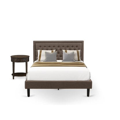 KD18Q-1HI07 2 Piece Queen Bedroom Set - Bed Frame Brown Headboard with 1 Wooden Nightstand - Black Finish Legs