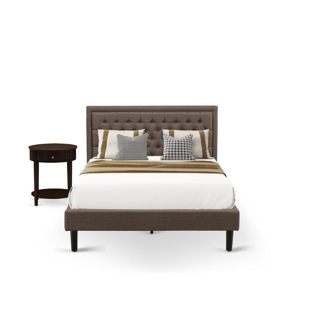 KD18Q-1HI0M 2 Pc Queen Bed Set - Wood Bed Frame Brown Headboard with 1 Wooden Nightstand - Black Finish Legs