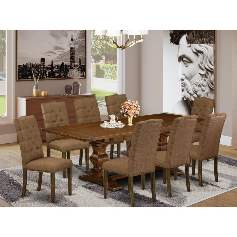 9-piece with Chair’s Legs and Brown Beige Linen Fabric