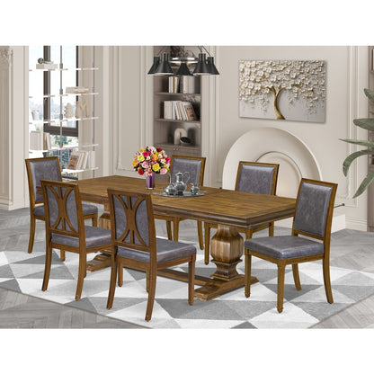 7 piece Dining Set consists of a Dining Table and 6 PU Leather Kitchen Chairs