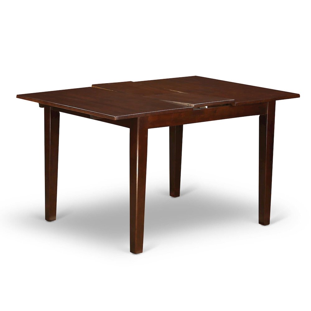 NFDL5-MAH-W - 5-Pc Dining Room Table Set- 4 Kitchen Chair with Wooden Seat and Slatted Chair Back - Butterfly Leaf Dining Table - Mahogany Finish