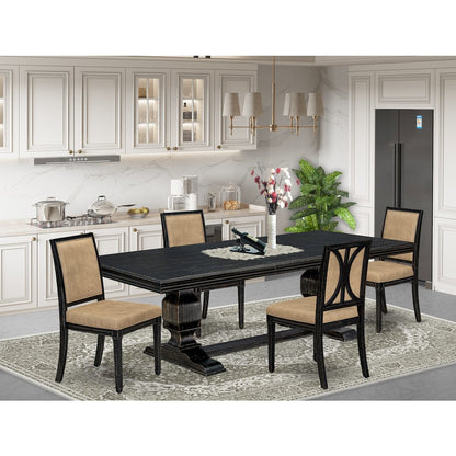 5 piece Kitchen Table Set of a Modern Dining Table and 4 Dark Grey Dinner Chairs