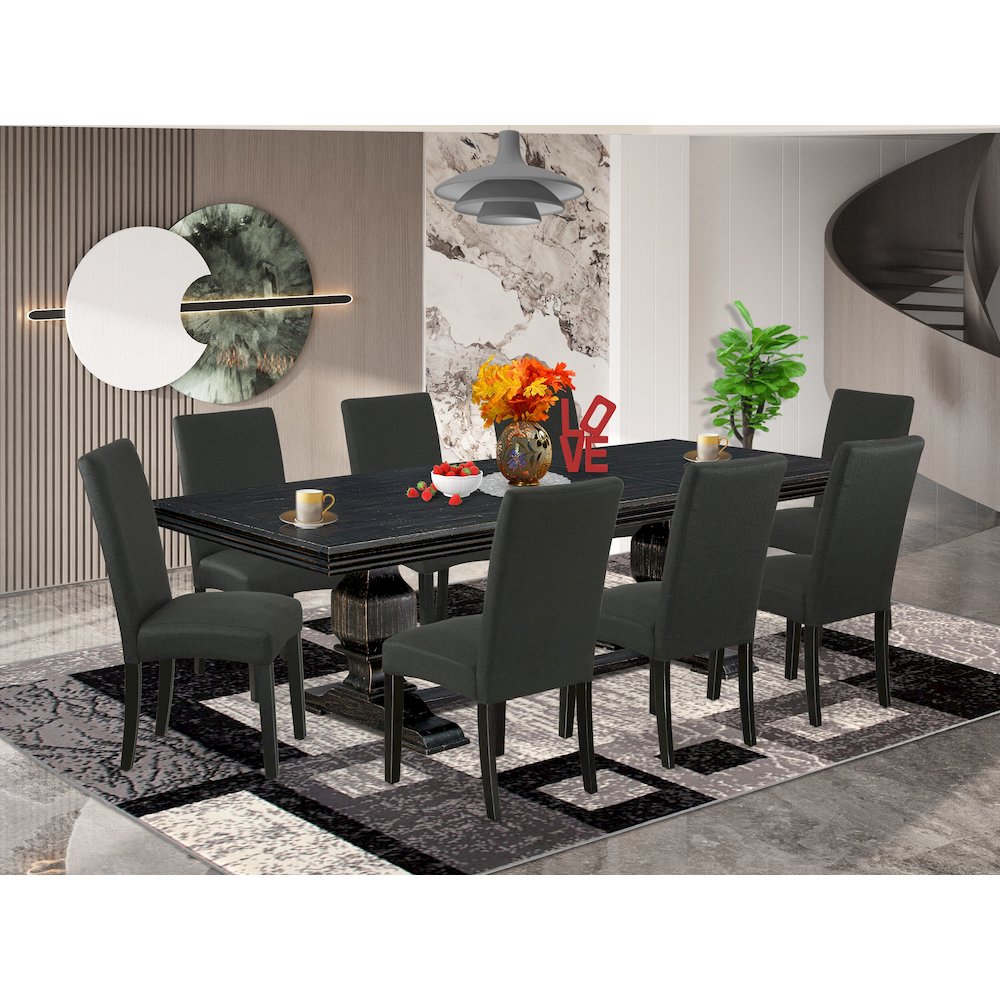 9 piece dining table set of a kitchen table and 8 Linen Fabric dining chairs