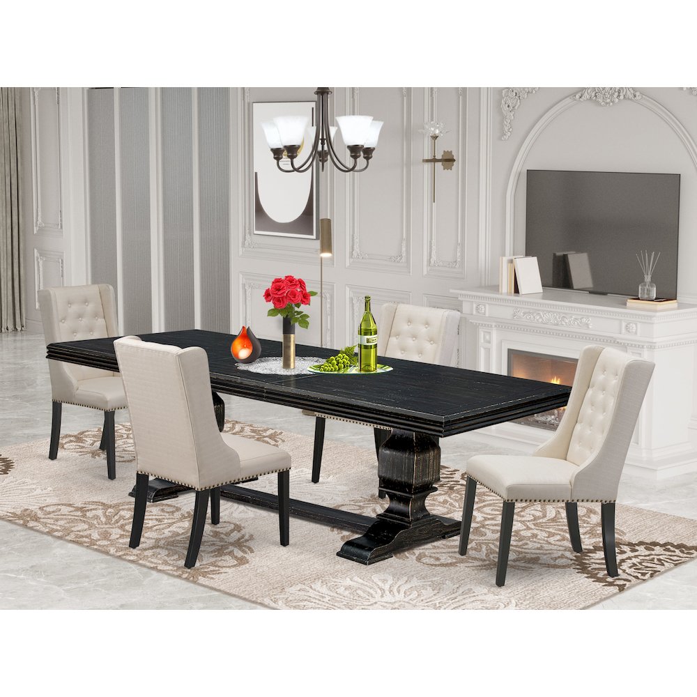 5 piece kitchen set in a wooden table and 4 kitchen chairs & black legs