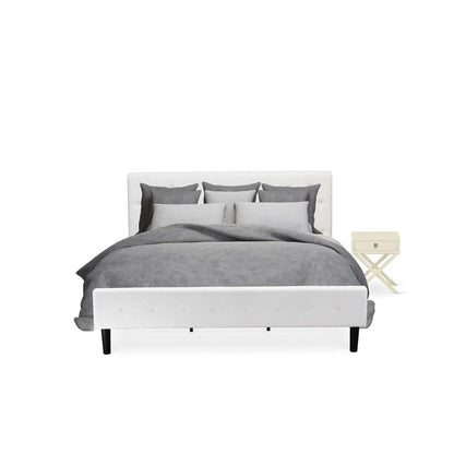 NL19K-1HA05 2 Piece Bedroom Set - 1 Modern Bed White Velvet Fabric Headboard and 1 Modern Nightstand - White Finish Nightstand