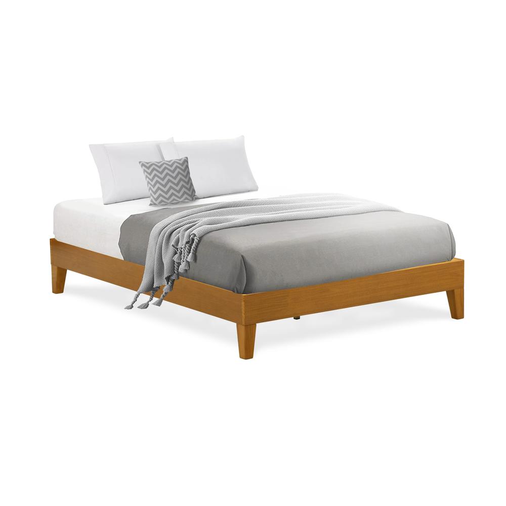 NVP-23-F Full Platform Bed Frame with 4 Solid Wood Legs and 2 Extra Center Legs - Oak Finish