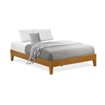 NVP-23-F Full Platform Bed Frame with 4 Solid Wood Legs and 2 Extra Center Legs - Oak Finish