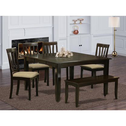 PFAN6-CAP-C 6 Pc Formal Dining set-Dining Table with Leaf and 4 Chairs plus a Bench.