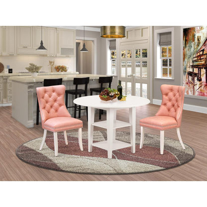 3 Piece Dining Table Set Contains a Round Dining Table with Dropleaf & Shelves