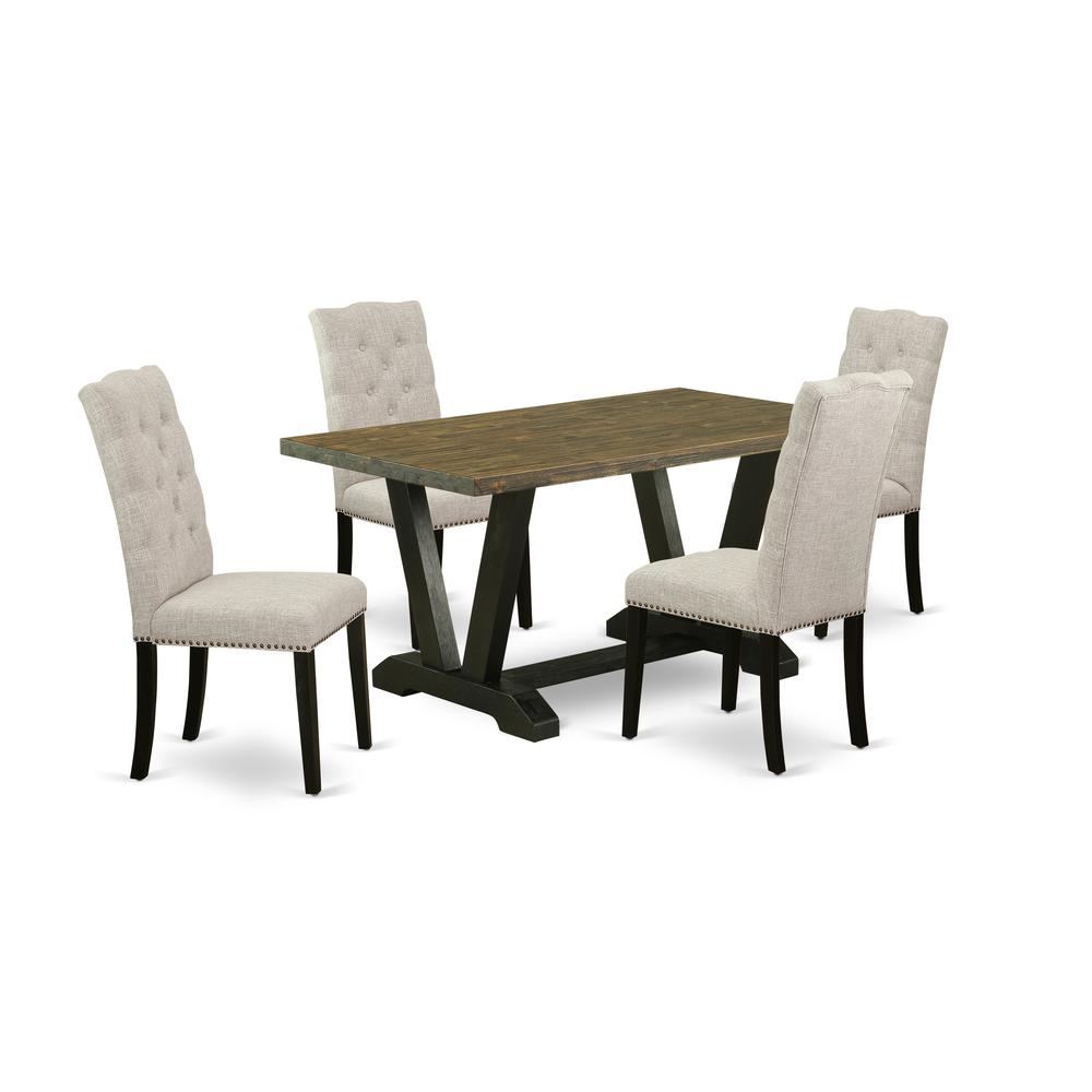 East West Furniture 5-Piece Kitchen Dinette Set Included 4 Dining room chairs Upholstered Seat and High Button Tufted Chair Back and Rectangular Mid Century Dining Table with Distressed Jacobean Dinet
