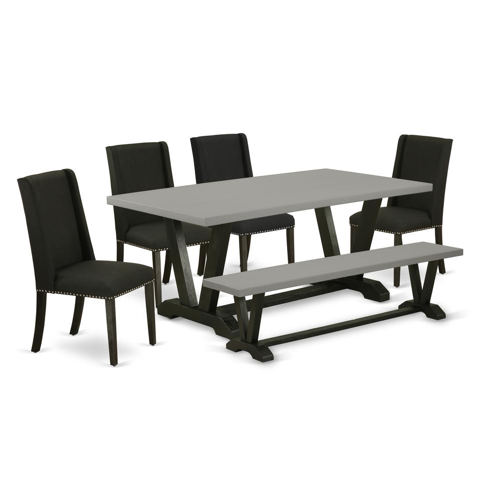 East West Furniture V697FL624-6 - 6-Piece Dining Table Set - 4 Dining Room Chairs, an amazing Bench and Wood Dining Table Solid Wood Frame