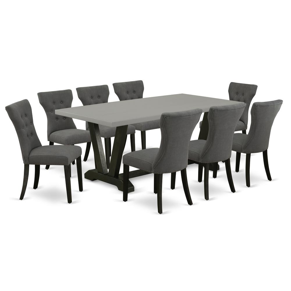 East West Furniture V697Ga650-9 - 9-Piece Kitchen Table Set - 8 Parson Dining Chairs and Kitchen Dining Table Hardwood Frame –Button Tufted Back & Linen White Finish
