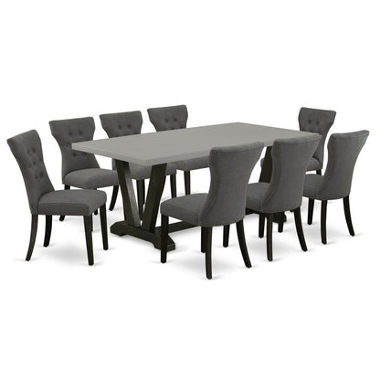 East West Furniture V697Ga650-9 - 9-Piece Kitchen Table Set - 8 Parson Dining Chairs and Kitchen Dining Table Hardwood Frame –Button Tufted Back & Linen White Finish