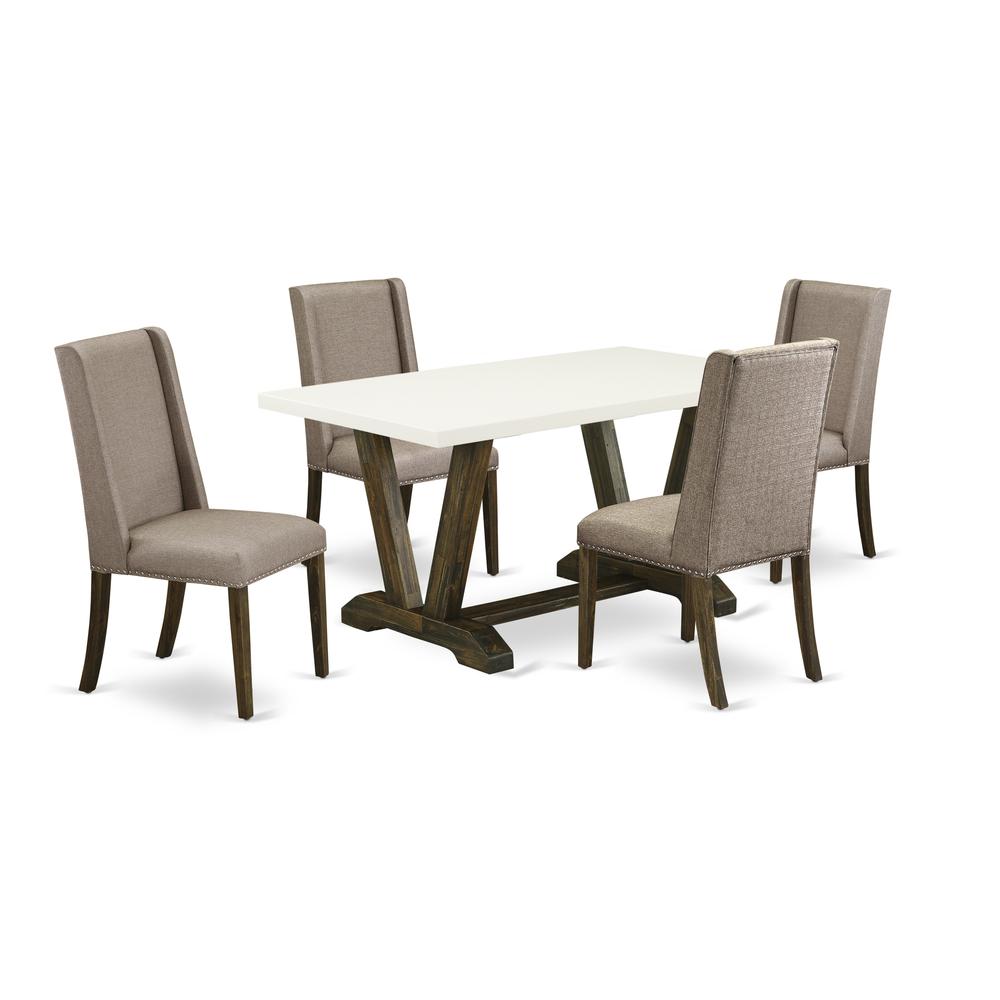 East West Furniture 5-Piece Modern Dinette Set Included 4 Kitchen Dining chairs Upholstered Seat and Stylish Chair Back and Rectangular Dining room Table with Linen White Dinette Table Top - Distresse