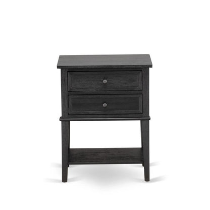 KD18K-1VL06 2 Piece Wood Bedroom Set - Bed Frame Brown Headboard with 1 Wood Night Stand - Black Finish Legs