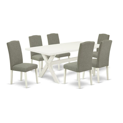 East West Furniture X027EN206-7 - 7-Piece Modern Dining Table Set - 6 Kitchen Parson Chairs and a Rectangular Table Solid Wood Frame