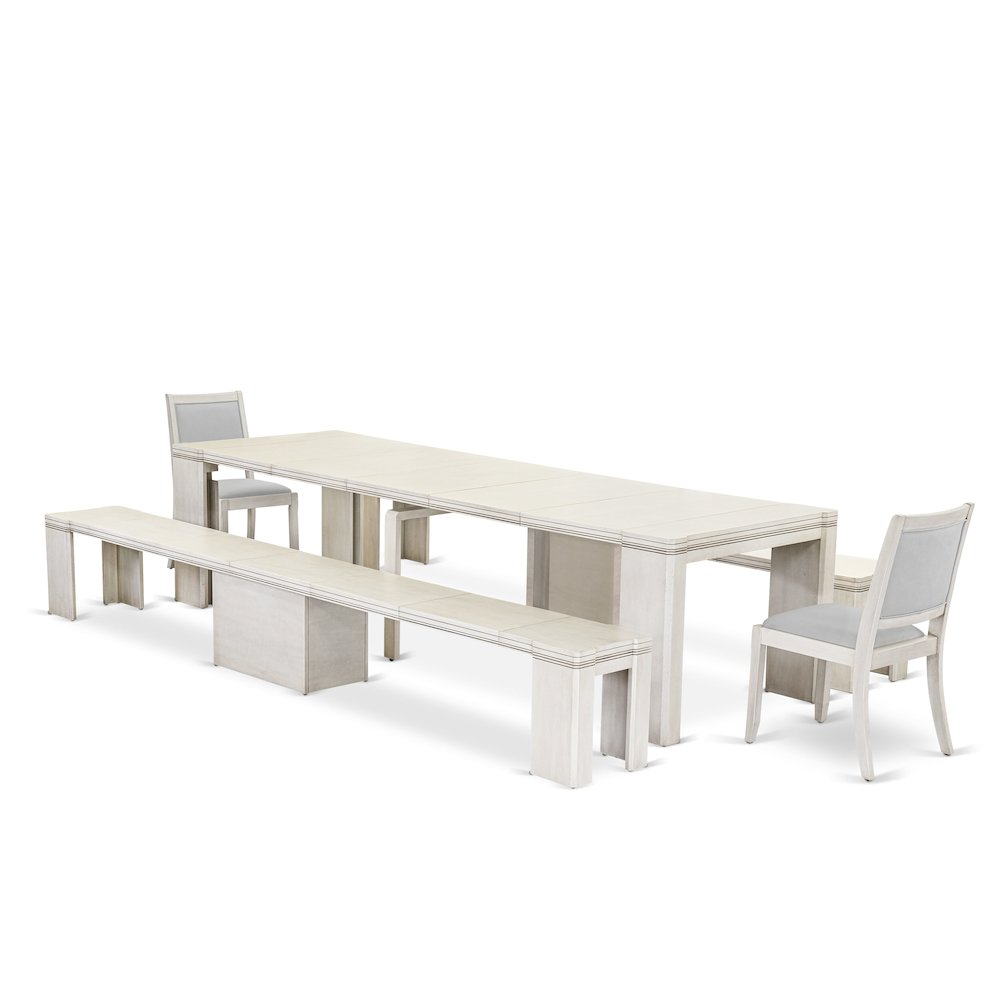 5 Pieces Extendable Dining Set, Antique White