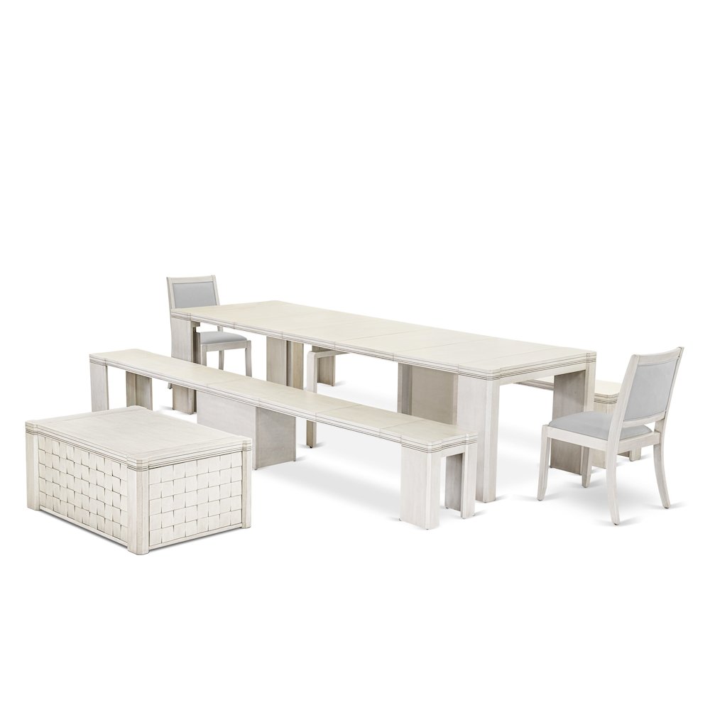 6 Pieces Extendable Dining Set, Antique White