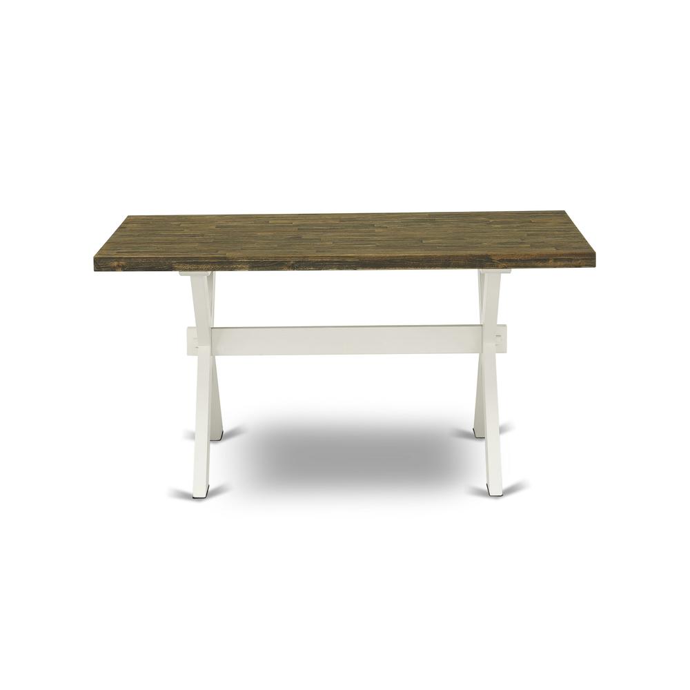 X076MZ001-6 6-Pc Table Set Consists of a Dining Table - 4 Cream Parson Chairs and a Wood Bench - Wire Brushed Linen White Finish