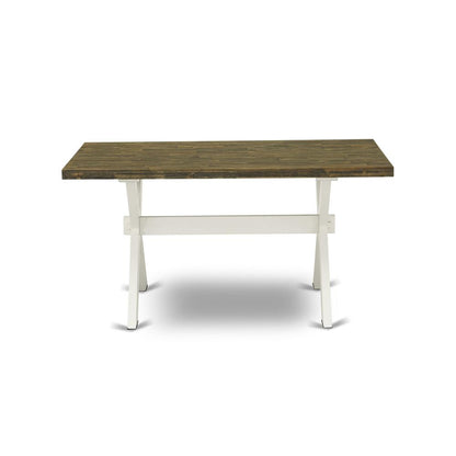 X076MZ001-6 6-Pc Table Set Consists of a Dining Table - 4 Cream Parson Chairs and a Wood Bench - Wire Brushed Linen White Finish