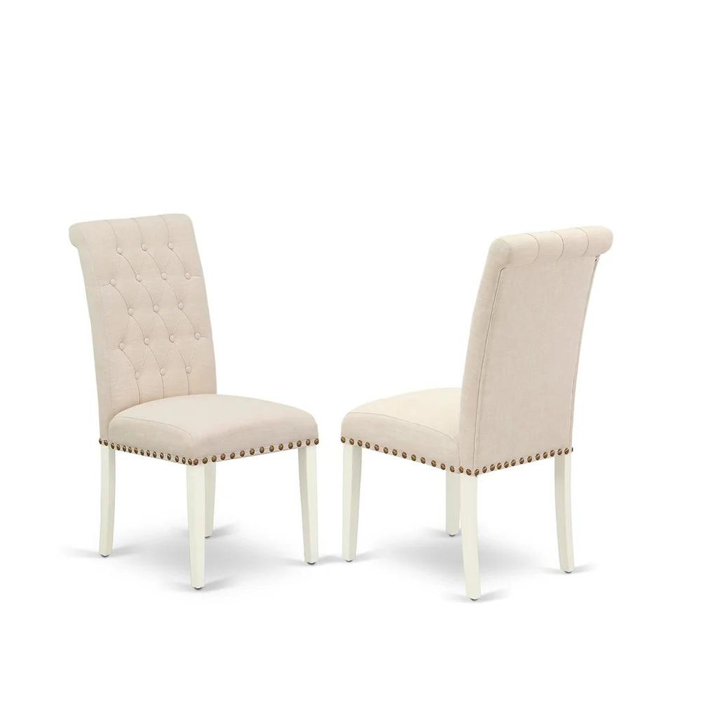 East West Furniture 3-Piece Dining Room Set-A Modern Dining Table and 2Linen FabricDinning Room Chairs with Button Tufted Back - Linen White Finish