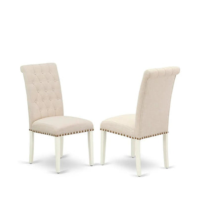 East West Furniture 3-Piece Dining Room Set-A Modern Dining Table and 2Linen FabricDinning Room Chairs with Button Tufted Back - Linen White Finish