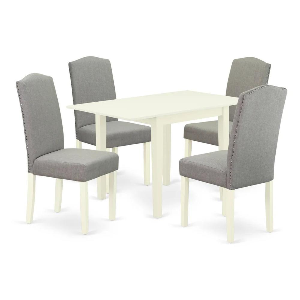 East West Furniture 5-Piece Dining Table Set-A Wood Table and 4Linen FabricDinning Chairs with High Back - Linen White Finish
