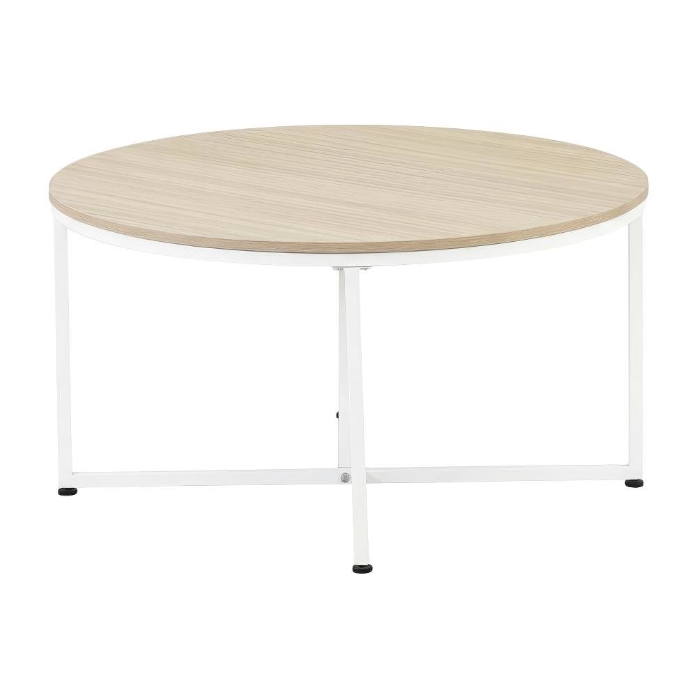 White Round Coffee Table Solid Wood Construction with Powder Coating