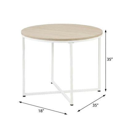 White Round Coffee Table Solid Wood Construction with Powder Coating