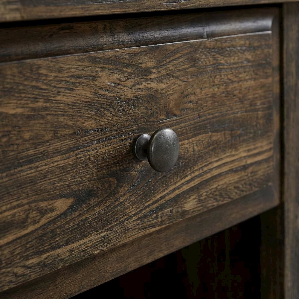 Distressed Jacobean Nightstand with Wooden Drawer and Sturdy Construction