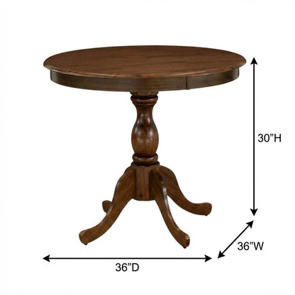 36 Inch Round Wood Dining Table in Walnut – Solid Pedestal Kitchen Table