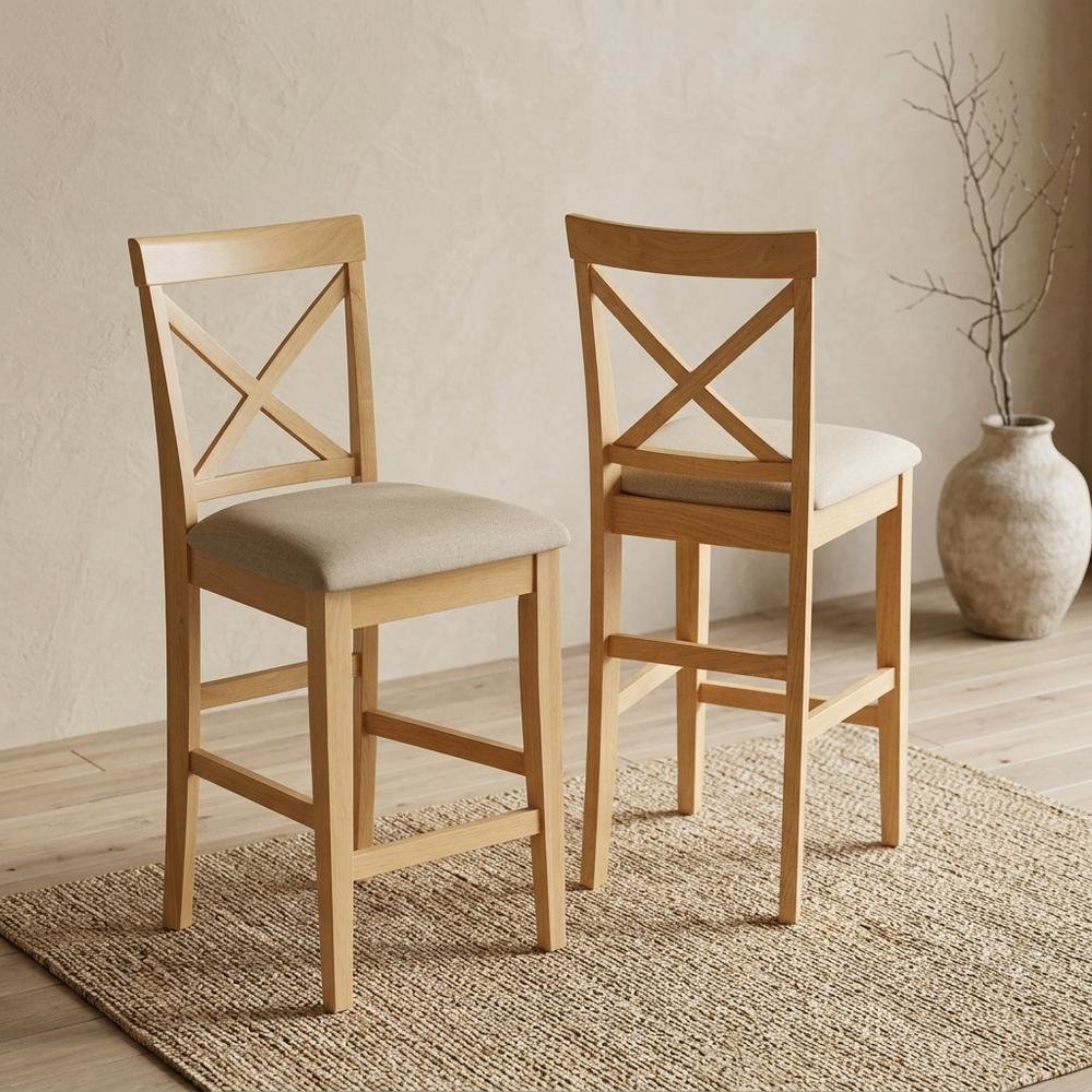 Solid Wood Round Dining Table & Chairs 3-Piece Set, Small Dinette, Oak