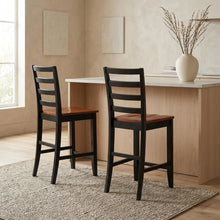 Solid Wood Counter Height Bar Stools, Ladder Back, Black & Cherry, Set of 2