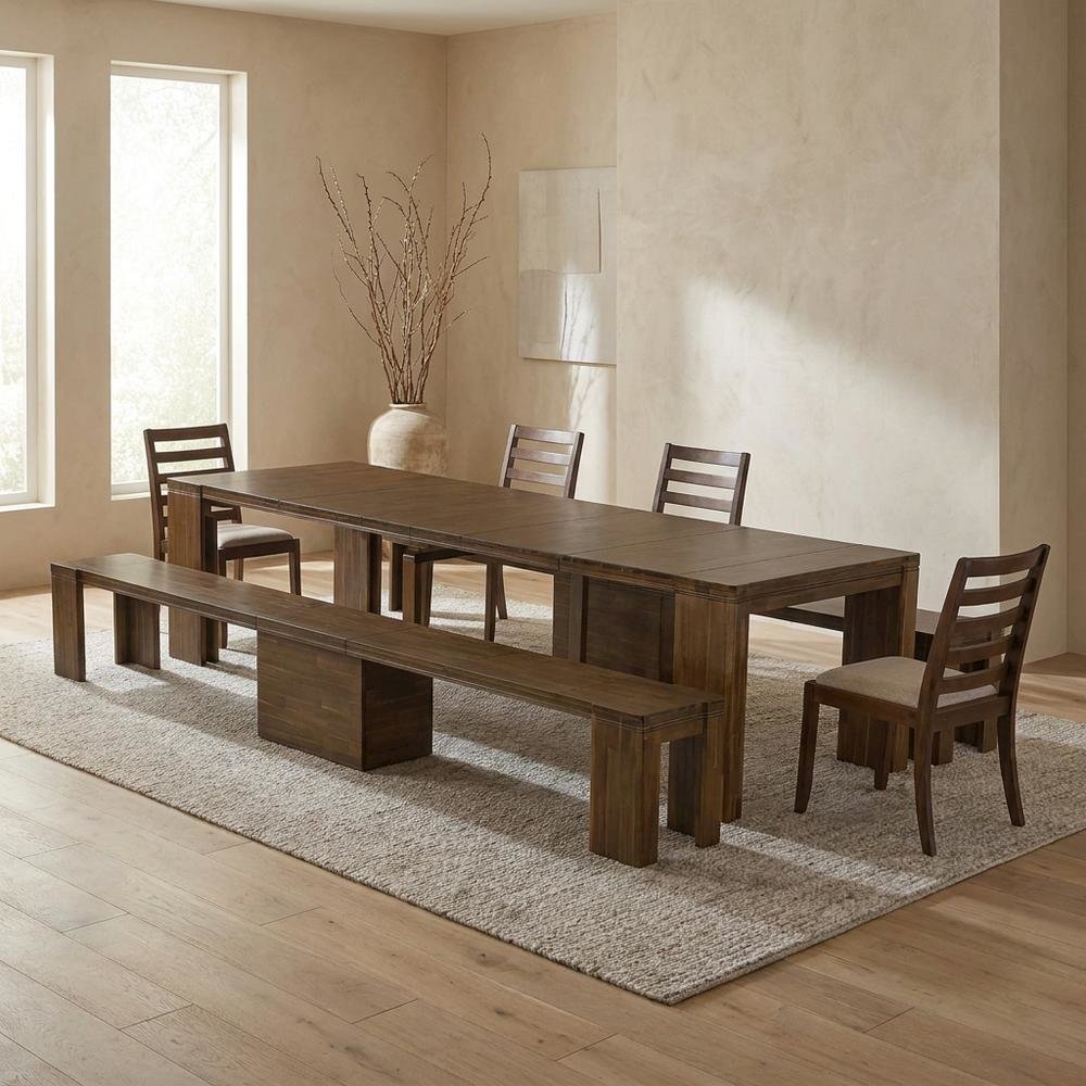 Solid Wood Extendable Dining Table & Chairs 5-Piece Set, Antique Walnut