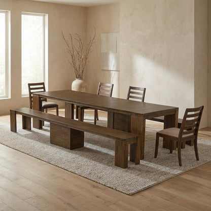 Solid Wood Extendable Dining Table & Chairs 5-Piece Set, Antique Walnut