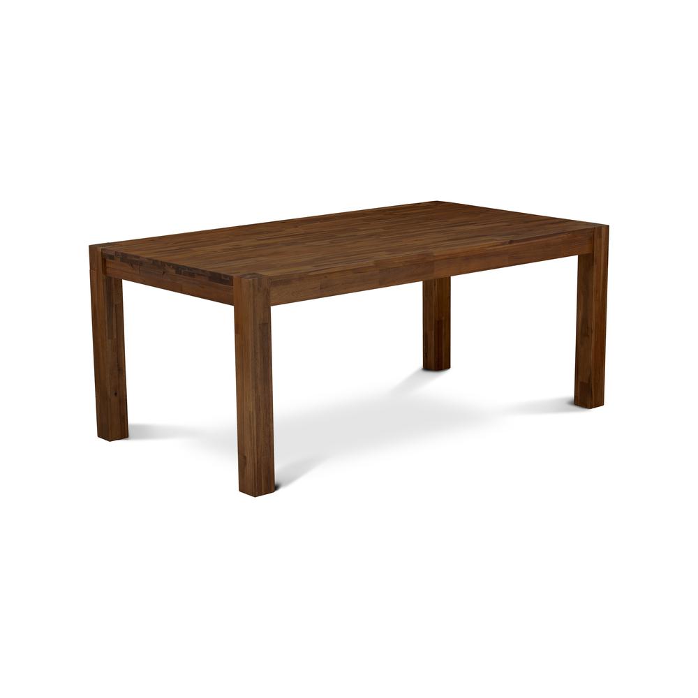 East West Furniture LMVE9-77-21 9Pc Modern Dining Table Set Includes a Dining Table and 8 Parsons Chairs with Blue Color Linen Fabric, Distressed Jacobean Finish