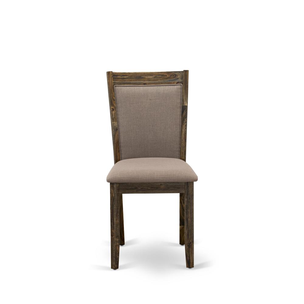 MZC7T48 Modern Dining Chairs - Coffee Linen Fabric Seat and High Chair Back - Distressed Jacobean Finish (SET OF 2)