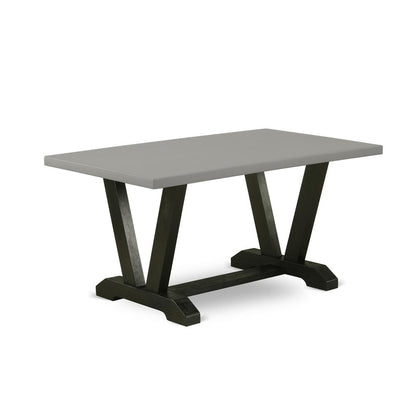 East West Furniture V696EN169-7 7-Pc Dining Room Table Set - 6 Dining Chairs and 1 Modern Rectangular Cement Dining Table with High Stylish Chair Back - Wire Brushed Black Finish