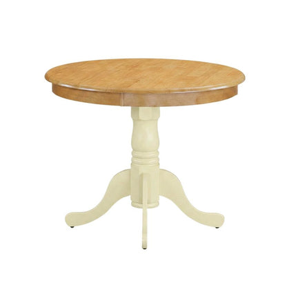 Oak Round Pedestal Dining Table, Buttermilk Accent, Seats 4