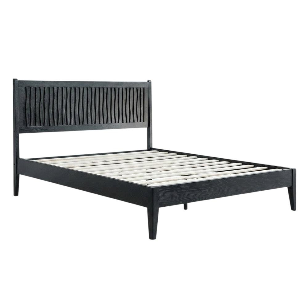 Solid Wood Platform Bed, Headboard & Footboard, No Box Spring, Ebony Oak, King