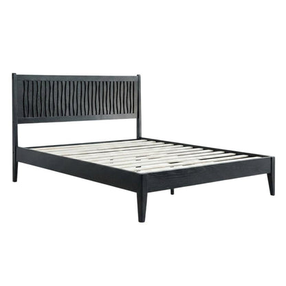 Solid Wood Platform Bed, Headboard & Footboard, No Box Spring, Ebony Oak, King