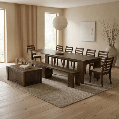 Solid Wood Extendable Dining 10-Piece, Chairs, Bench & Coffee, Antique Walnut