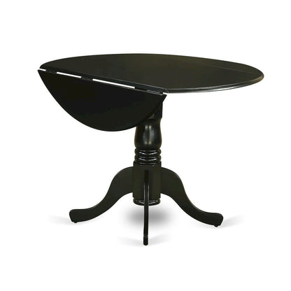 Round Table, Two 9" Drop Leaves, Black Finish, Solid Wood, Space Saving